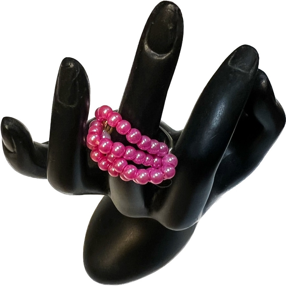 Fun Fun Fun Ring Pink Beaded With Silver Band